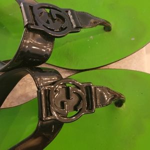 GUCCI patent leather sandals Size:8.5 Black with Green